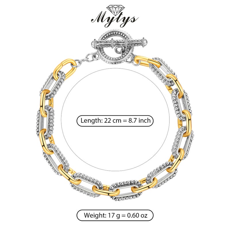 Mytys Link Bracelet for Women Gold and Silver 2 tone Circles Chain Wire Bangle Designer Inspired Bracelets (Gold & Silver 4) - Image 4