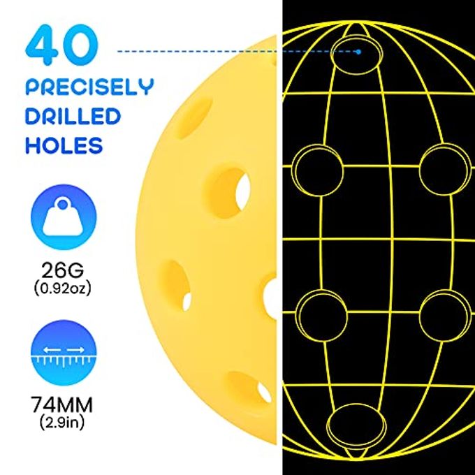 Geekman Premium 40 Holes Pickleball Balls For Outdoor Sport, Usapa Standard, True Flight, Highly Durable, 12 Pack - Image 2