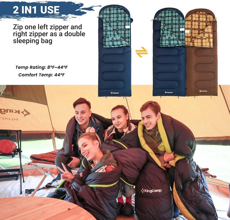 KingCamp كيس نوم كينغ كامب للبالغين، للطقس البارد والدافئ XL كبير وطويل مع حقيبة ضغط، معدات أساسية محمولة مقاومة للماء لرحلات التخييم في الهواء الطلق - Image 2