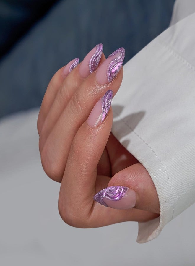 BTArtbox أظافر فرنسية مزيفة - أظافر لامعة قصيرة على شكل لوز قابلة للتجفيف تحت الضوء مع غراء للنساء، أظافر جل ناعمة شبه شفافة قابلة للصق بـ 16 حجم - مجموعة أظافر لاصقة مكونة من 32 ظفر، ذيل حورية البحر - Image 3