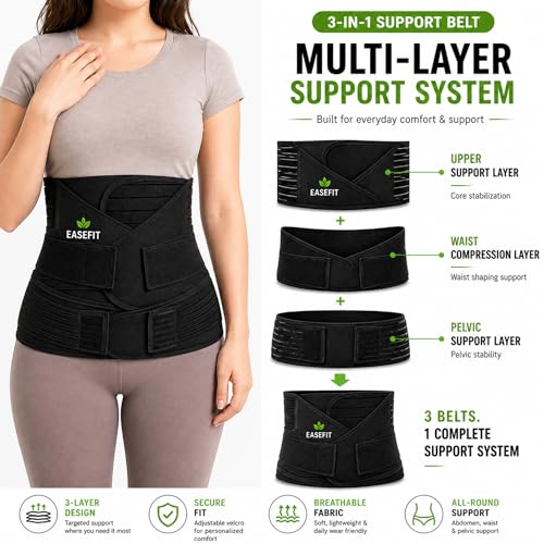 EASEFIT Postpartum Belly Belt for Women - 3 in 1 Tummy Tucker | Waist, Pelvis & Back Support | Fat Slimming Shapewear After Delivery & C-Section | Adjustable Fit 30-46” (Made in India) - Image 3