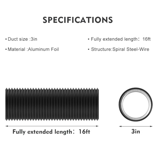 YIJUHOU Dryer Vent Hose Flexible: 3 Inch 17FT Flexible Aluminum PVC Insulated Air Ducting for Ventilation Heating Exhaust HVAC - Image 3