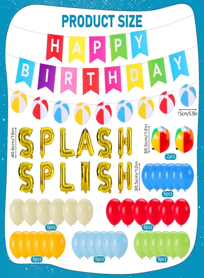 RANERVZ 54Pcs Pool Party Decorations Splish Splash Beach Birthday Party Decorations Summer Luau Tropical Beach Pool Decorations Blue Foil Fringe Curtains Colorful Balloons Backdrop for Summer Party - Image 2