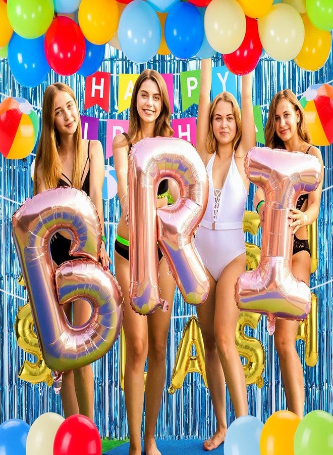 RANERVZ 54Pcs Pool Party Decorations Splish Splash Beach Birthday Party Decorations Summer Luau Tropical Beach Pool Decorations Blue Foil Fringe Curtains Colorful Balloons Backdrop for Summer Party - Image 4