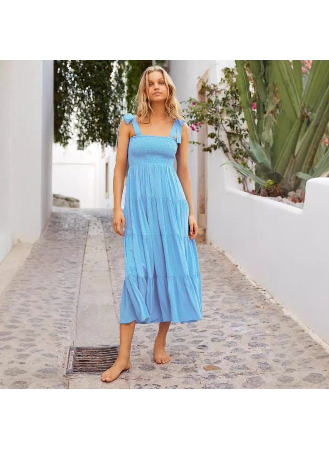 SPRING Summer New Style Elegant Strappy Tie Tube Top Large Skirt Dress Women - Image 2