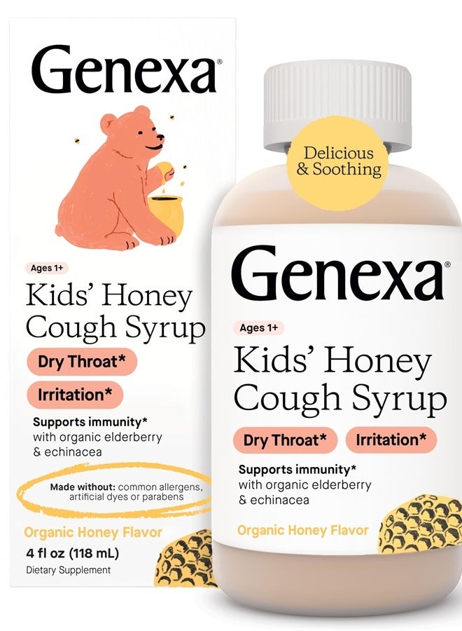 Genexa Kids Honey Cough Syrup | Children's Cough Remedy for Kids 2-11 | Soothing Organic, Natural Honey Flavor | Gluten Free, & Non-GMO | 4 Fluid Ounces - Image 1