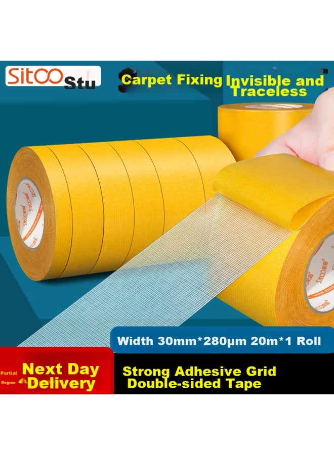 SITOO Double-sided Tape, Strong Adhesive, High Viscosity, Fabric-based Adhesive Tape, Waterproof Mesh Double-sided Tape, Traceless Adhesive, Carpet Fixing Tape, Spring Festival Couplets, 30mm*20m - Image 1