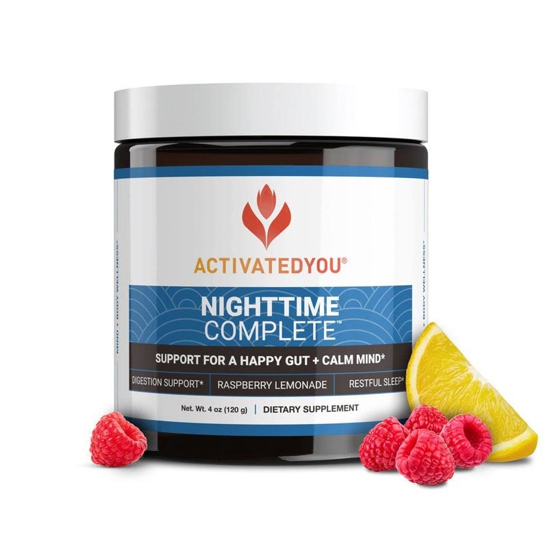 ACTIVATEDYOU Nighttime Complete Daily Wellness Drink Smooth Digestion Gut Health Calmness wPrebiotics Probiotics 12 Billion CFU Ashwagandha for Sleep Support 30 Servings Raspberry Lemonade
