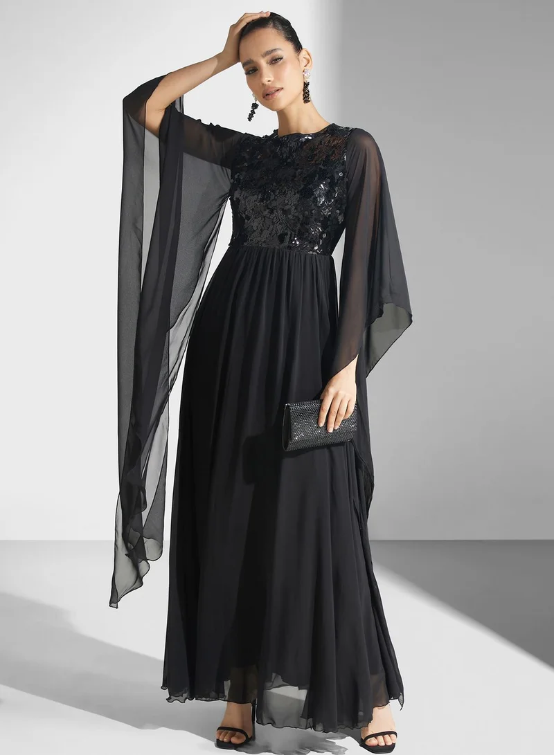 Golden Apple Embellished Mesh Detail Dress