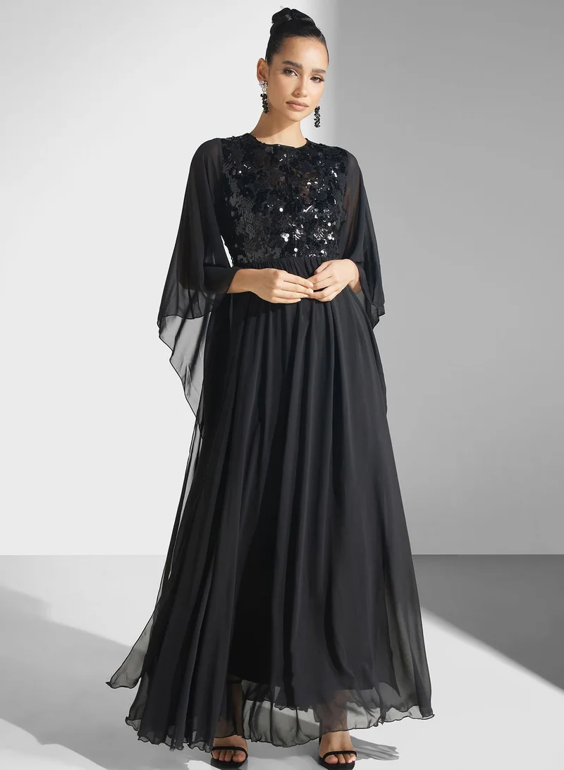 Golden Apple Embellished Mesh Detail Dress