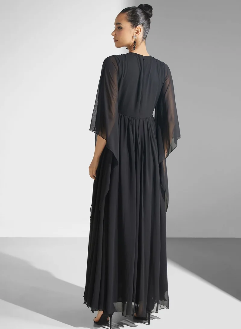 Golden Apple Embellished Mesh Detail Dress