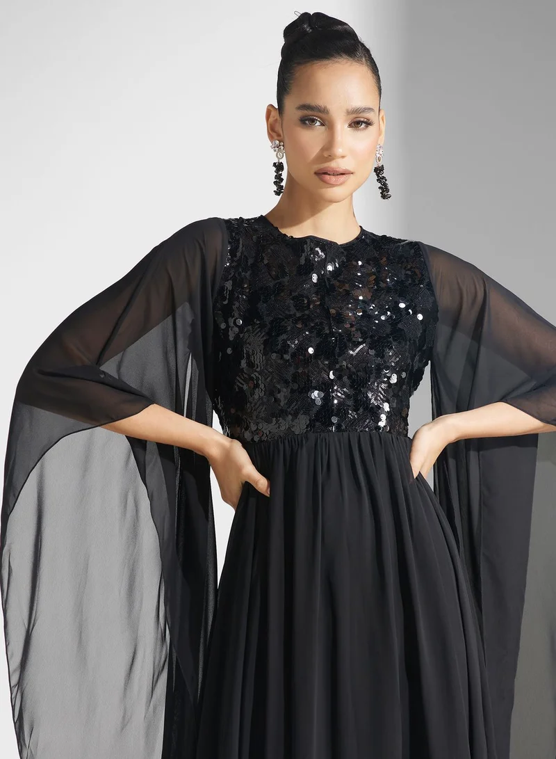 Golden Apple Embellished Mesh Detail Dress