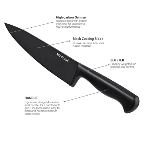 McCook® Premium Black Knife Sets,German Stainless Steel Kitchen Knives Block Set with Built-in Sharpener - Image 4
