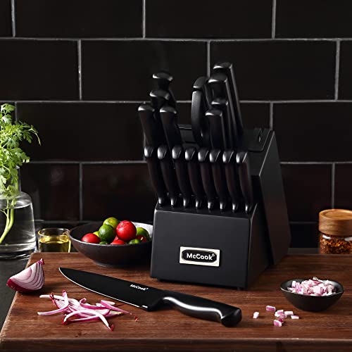 McCook® Premium Black Knife Sets,German Stainless Steel Kitchen Knives Block Set with Built-in Sharpener - Image 5