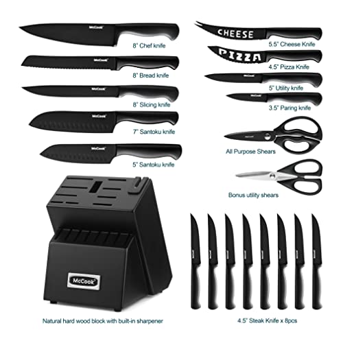 McCook® Premium Black Knife Sets,German Stainless Steel Kitchen Knives Block Set with Built-in Sharpener - Image 2