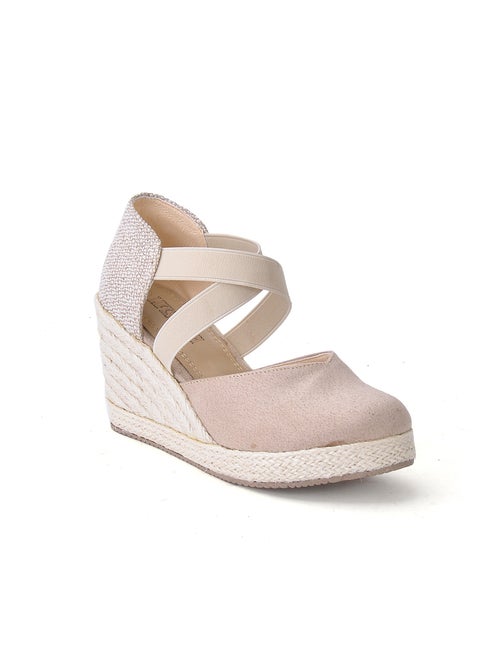 Sandal Wedge Suede With Elastic W-9 - Beige