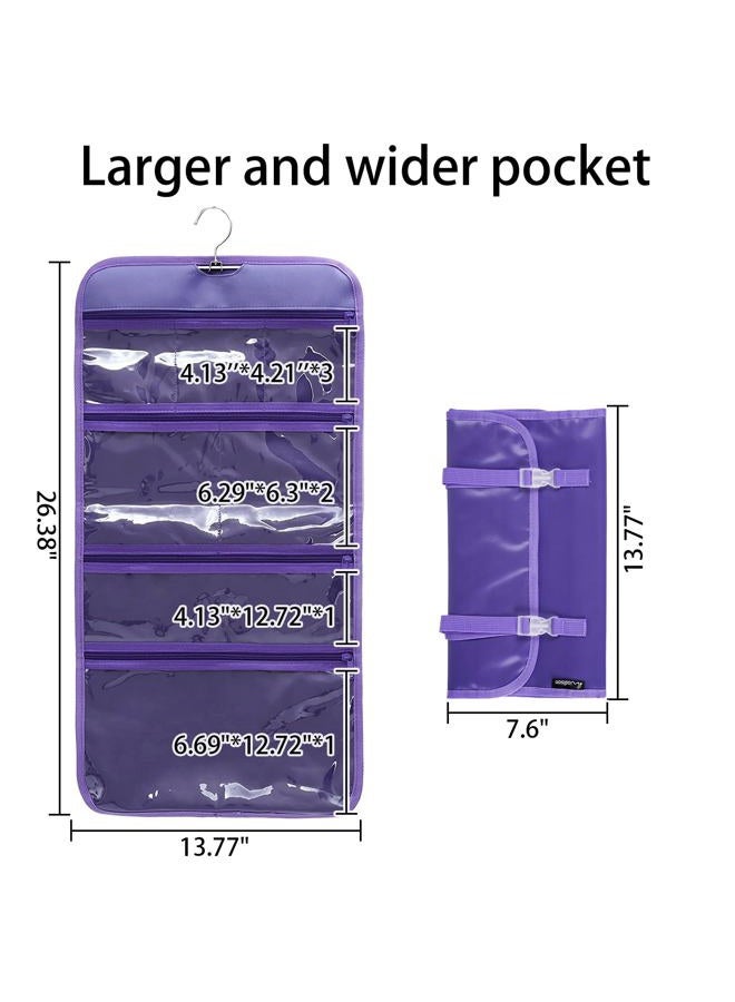 WODISON Foldable Clear Hanging Travel Toiletry Bag Cosmetic Organizer Storage Purple - Image 2
