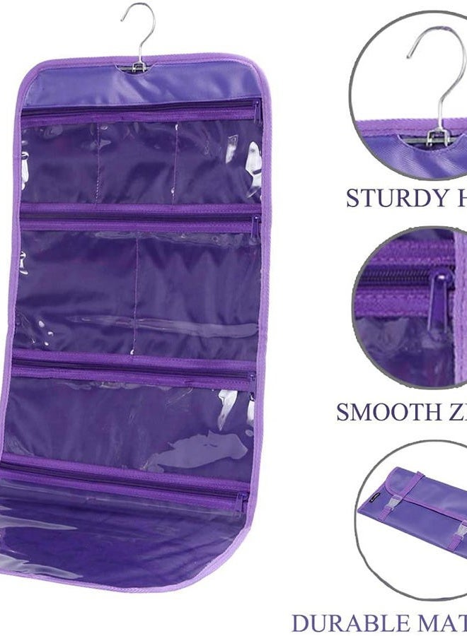 WODISON Foldable Clear Hanging Travel Toiletry Bag Cosmetic Organizer Storage Purple - Image 3