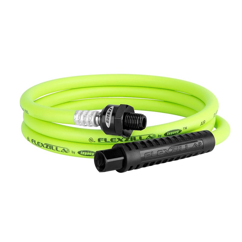 Flexzilla Ball Swivel Whip Air Hose, 1/4 in. x 4 ft. (1/4" MNPT Ball Swivel x 1/4" FNPT Ends), Heavy Duty, Lightweight, Hybrid, ZillaGreen - HFZ1405YW2B - Image 1