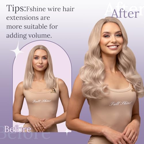 Fshine Invisible Wire Hair Extensions Real Human Hair 20 Inch Ash Blonde Highlighted Bleach Blonde 18/613 One Piece Clip in Hair Extensions Seamless Layered Hairpiece 80 G - Image 5
