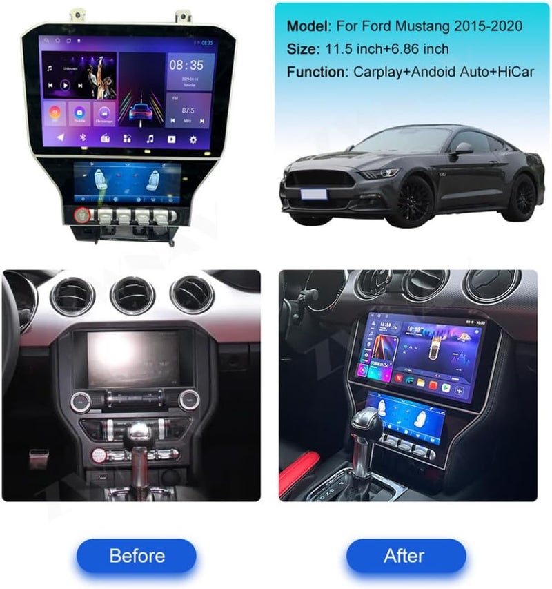 فيريكس ستيريو سيارة أندرويد لفورد موستانج 2015-2021 مع كاربلاي لاسلكي أندرويد أوتو، شاشة 11.5 بوصة، شاشة تحكم تيار متردد 6.8 بوصة مع وصلة مرآة، بلوتوث، واي فاي، نظام ملاحة GPS، كاميرا احتياطية AHD، ذاكرة وصول عشوائي 4 جيجابايت، ذاكرة قراءة فقط 64 جيجابايت - Image 5