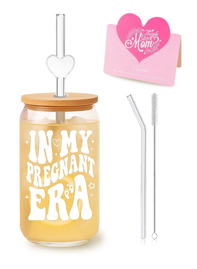 الدامكونية علبة هدية للأم الحامل – كوب زجاجي بسعة 16 أونصة مع غطاء وقشّة – هدية مميزة للمرأة الحامل أو الأم المنتظرة - Image 1