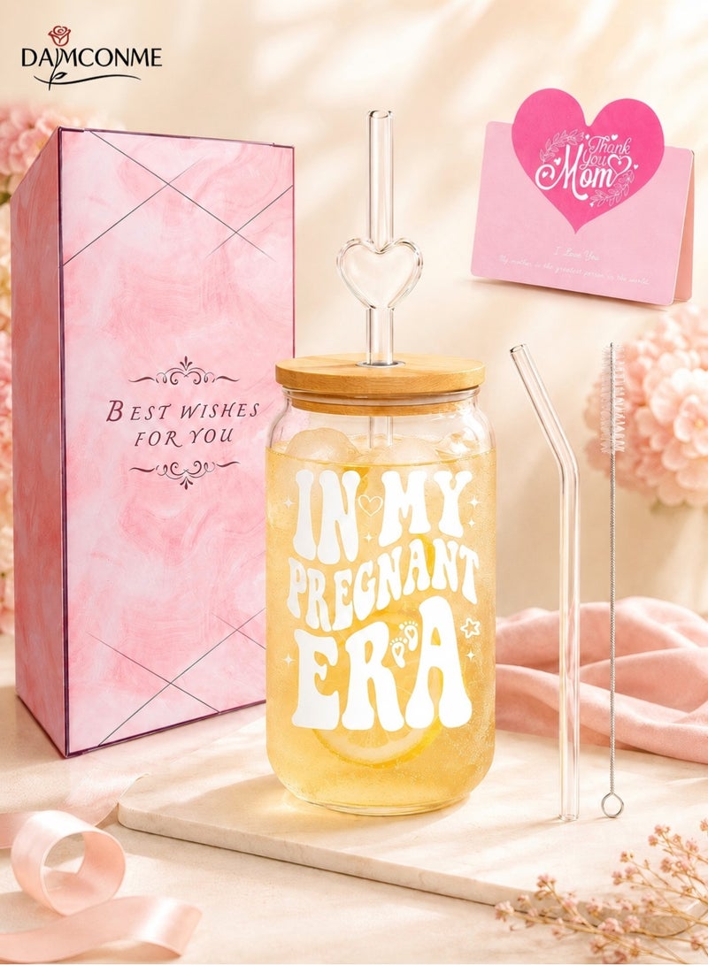 DAMCONME Pregnancy Gifts – 16oz Glass Cup with Lid and Straw – Mom to Be Gift Box– Thoughtful Present for Pregnant Woman or Expecting Mom - Image 1