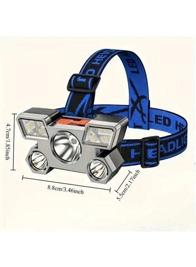 Blue 5 In 1 LED Headlamp USB Rechargeable For Outdoor Cycling Camping Fishing - Image 3