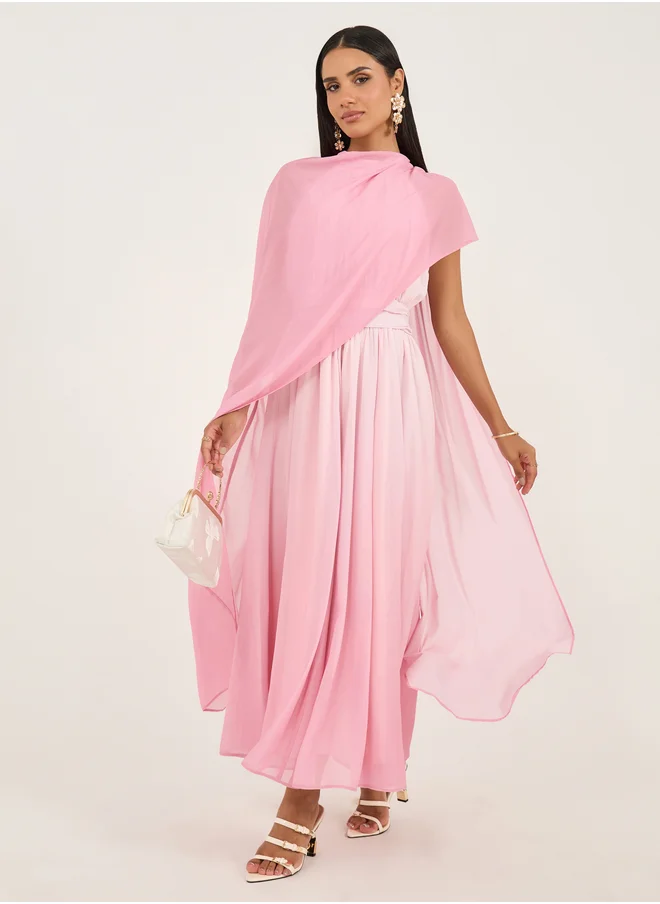 Styli Women Pink Color Block Cape Maxi Dress