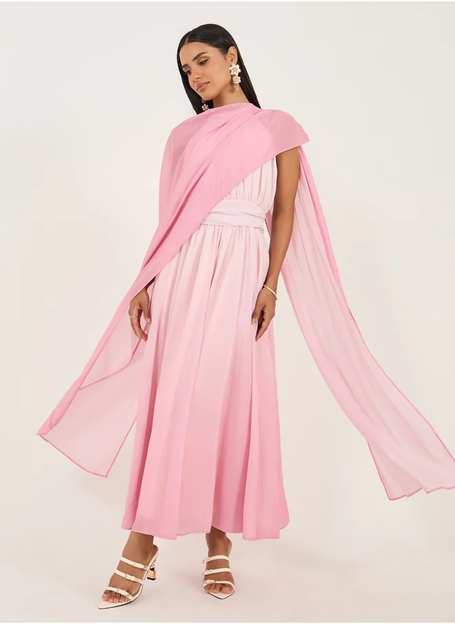 Styli Women Pink Color Block Cape Maxi Dress