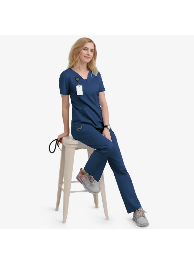 Loquat Womens Medical Scrubs Set Medical Uniform Set Navy Blue - Image 1