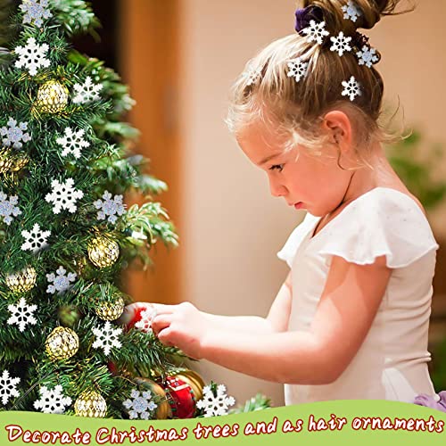 kockuu 100Pcs Mini Snowflake Ornament Christmas Decorations- Glitter Resin White and Silver Snowflakes Christmas Craft Embellishment for DIY Craft Xmas Tree Winter Party Table Decor (3 Sizes) - Image 4
