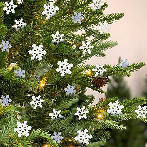 kockuu 100Pcs Mini Snowflake Ornament Christmas Decorations- Glitter Resin White and Silver Snowflakes Christmas Craft Embellishment for DIY Craft Xmas Tree Winter Party Table Decor (3 Sizes) - Image 2