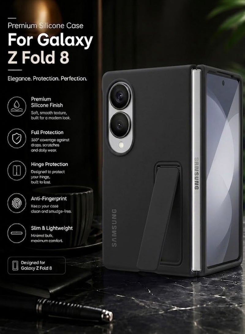 MARGOUN Protective Standing Case for Samsung Galaxy Z Fold 8 with Built-in Kickstand , Hard Silicone Durable Armor Cover black - Image 4