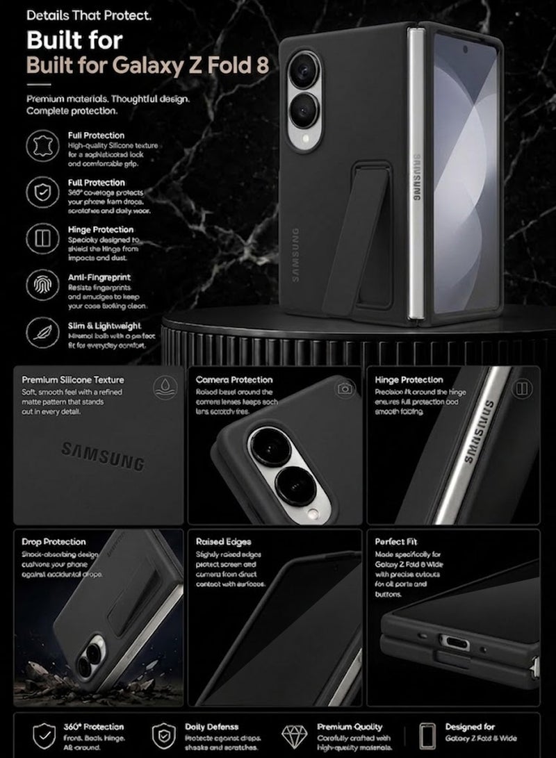 MARGOUN Protective Standing Case for Samsung Galaxy Z Fold 8 with Built-in Kickstand , Hard Silicone Durable Armor Cover black - Image 5