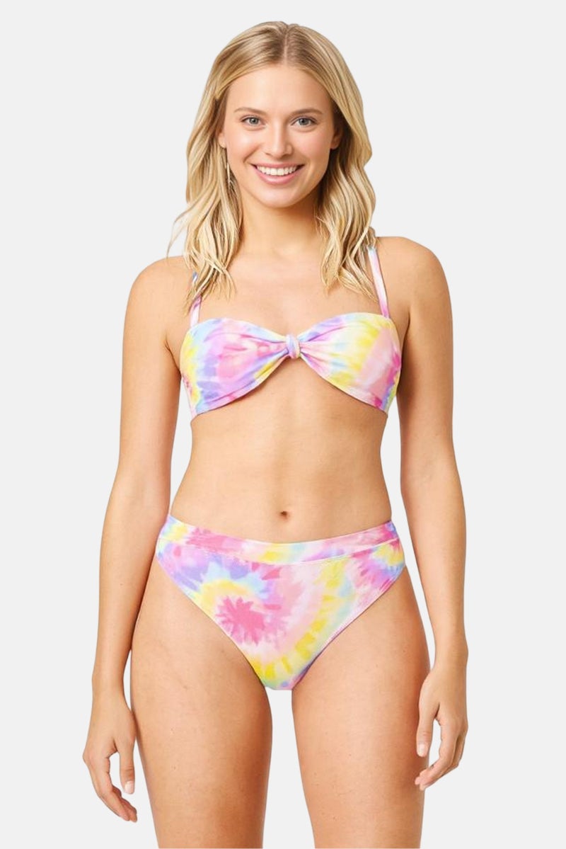 California Women Tie Dye Padded Top and Bottom Bikini Set, Multicolor - Image 1