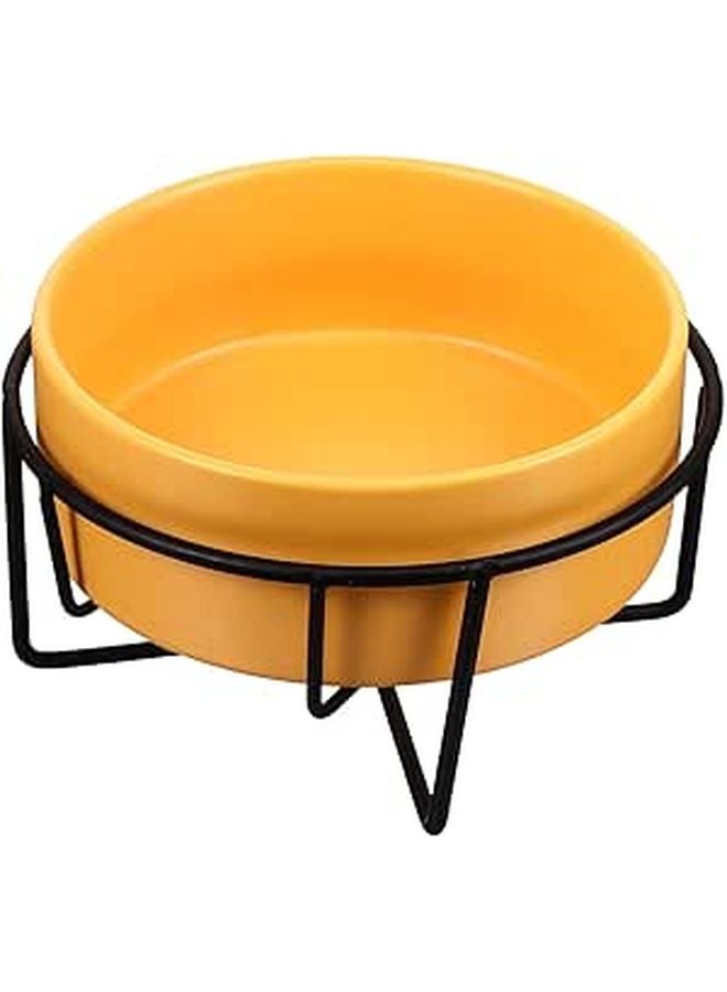 Raised Ceramic Pet Feeder Bowl with Stand 14Cm Black Iron Frame Spine Protection - Image 1