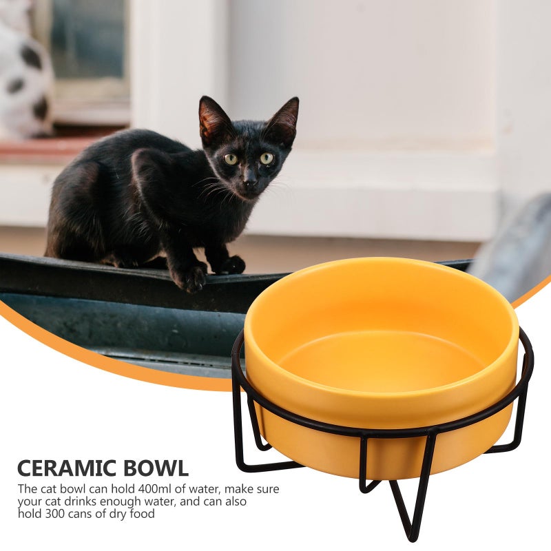Raised Ceramic Pet Feeder Bowl with Stand 14Cm Black Iron Frame Spine Protection - Image 5