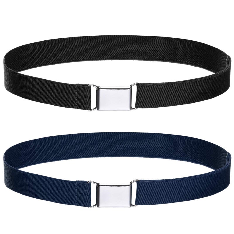 WELROG Toddler Kids Adjustable Buckle Belt - Elastic Child Silver Buckle Belts for Girls Boys (Black/Navy blue) - Image 1