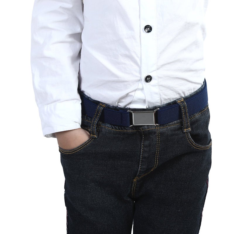 WELROG Toddler Kids Adjustable Buckle Belt - Elastic Child Silver Buckle Belts for Girls Boys (Black/Navy blue) - Image 5