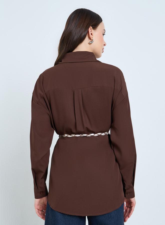 Styli Brown Long Sleeve Oversized Shirt - Image 4