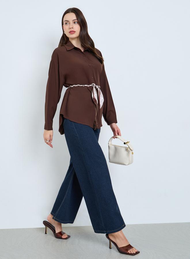 Styli Brown Long Sleeve Oversized Shirt - Image 2