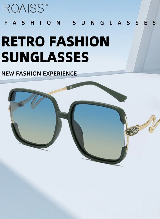 رويس نظارات شمسية نسائية مستقطبة، نظارات شمسية مربعة كلاسيكية بحماية من الأشعة فوق البنفسجية 400 مع أذرع على شكل ثعبان، نظارات شمسية عصرية مضادة للتوهج للارتداء اليومي، وركوب الدراجات، والتصوير الفوتوغرافي في الشوارع الخارجية - Image 5