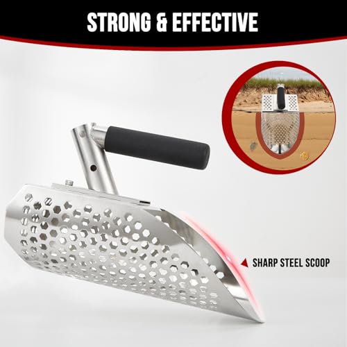 PAMLIAPY Sand Scoops for Metal Detecting, Stainless Steel Metal Detector Scoop with Digging Tool, Sand Sifter Shovel, Metal Detector Accessories, Heavy Duty Metal Detecting Shovel, Sand Flea Rake for Beach - Image 2
