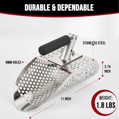 PAMLIAPY Sand Scoops for Metal Detecting, Stainless Steel Metal Detector Scoop with Digging Tool, Sand Sifter Shovel, Metal Detector Accessories, Heavy Duty Metal Detecting Shovel, Sand Flea Rake for Beach - Image 4