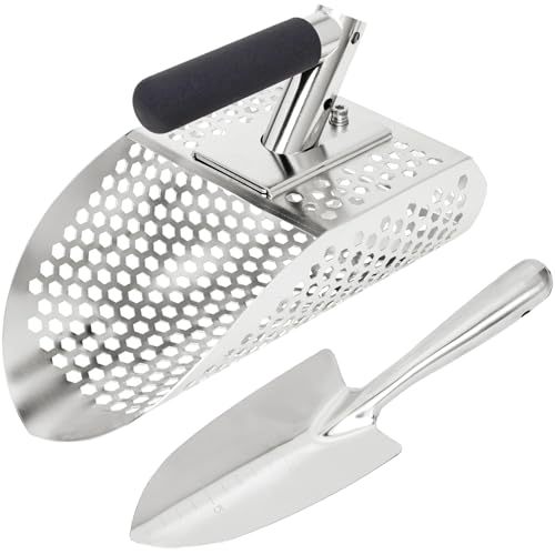 PAMLIAPY Sand Scoops for Metal Detecting, Stainless Steel Metal Detector Scoop with Digging Tool, Sand Sifter Shovel, Metal Detector Accessories, Heavy Duty Metal Detecting Shovel, Sand Flea Rake for Beach - Image 1