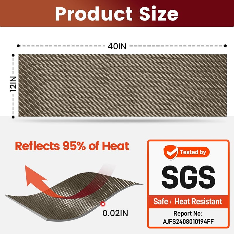 Amerbro Heat Shield Automotive Aluminum Reflects 95% of Radiant Heat, 12" x 40" Stove Heat Shield to Protect Refrigerator, Heat Shield Wrap for Exhaust, Motorcycle, Wood Stove, Cabinet, Fireplace (Brown) - Image 2