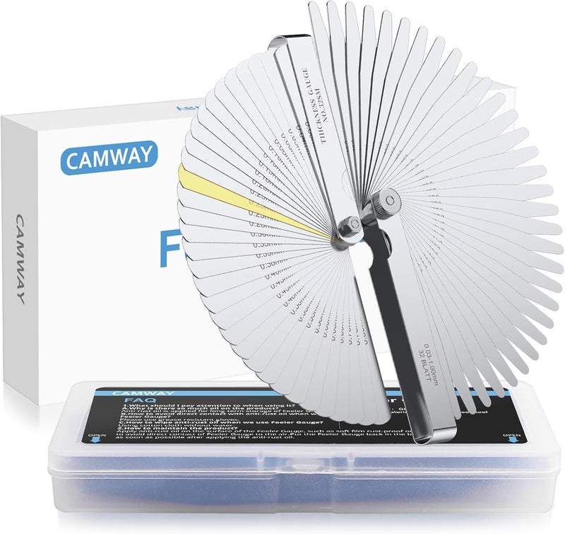 CAMWAY مجموعة قياسات الفجوات، 32 شفرة قياس فجوة مستقيمة + 32 شفرة قياس فجوة مخروطية مقياس متري/بوصة، فراغ صمامات المحرك، فجوات شمعات الإشعال، أداة، معايرة مستوى الطابعات ثلاثية الأبعاد - Image 1