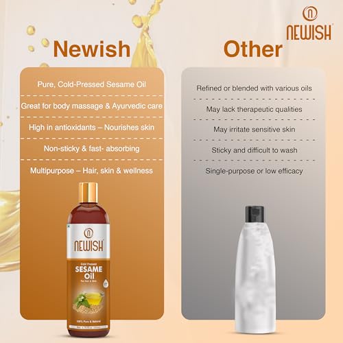 Newish Cold Pressed Sesame oil for Hair, Skin and Massage (Til Ka Tel/Til Oil) 100% pure & Natural, 200ml - Pack Of -1 - Image 5