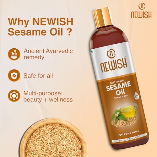 Newish Cold Pressed Sesame oil for Hair, Skin and Massage (Til Ka Tel/Til Oil) 100% pure & Natural, 200ml - Pack Of -1 - Image 4